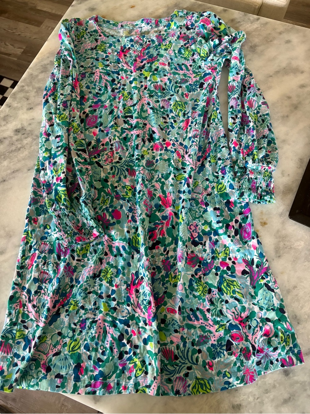Lilly Pulitzer Long Sleeve Floral Shift Dress in Aqua, Pink, Green